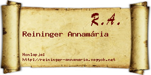 Reininger Annamária névjegykártya